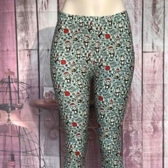 Monkey Christmas New Years Leggings New - Picture 1 of 3